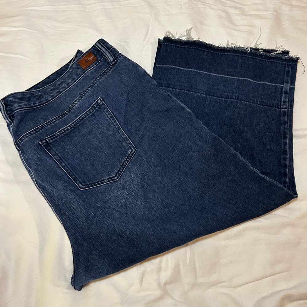 Lauren Ralph Lauren Denim wide legged cropped Jeans Frayed dropped Hem sz 18W